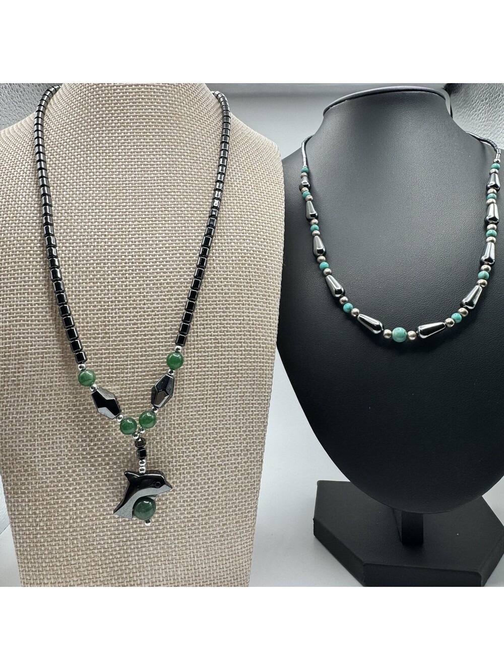 VTG Hematite Necklace 2 Pc Lot, Dolphin Pendant, Glass Beads, Surfer Life [COPY]